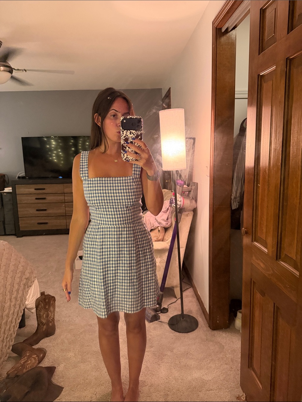 Reformation Blue and White Gingham Mini Dress